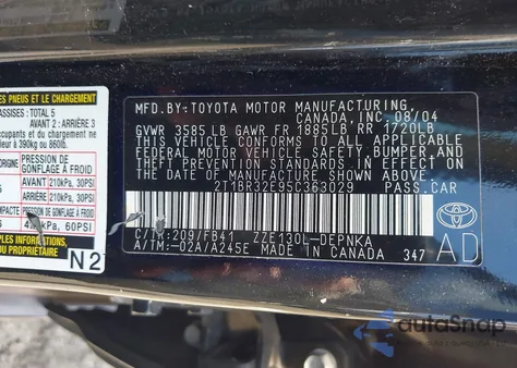 2005 Toyota Corolla Le from USA, damaged, VIN 2T1BR32E95C363029